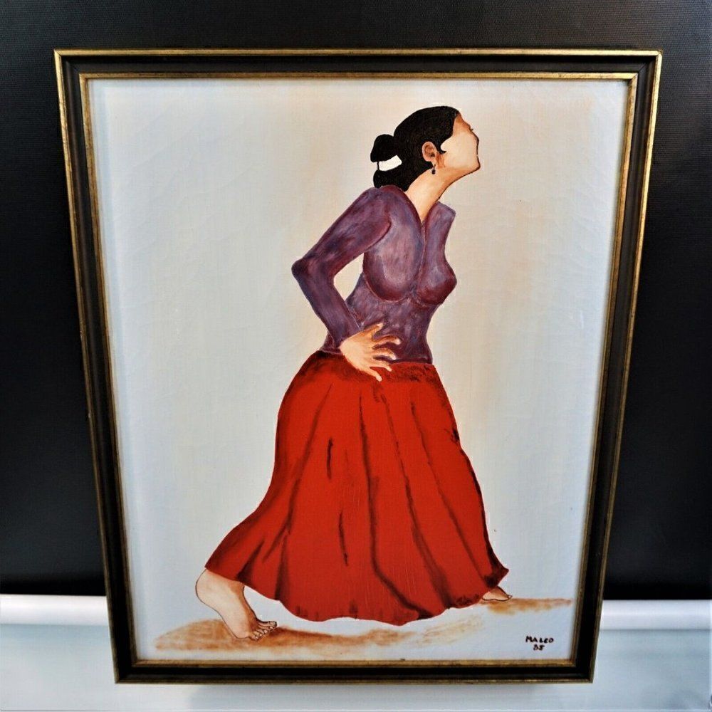 Barefoot Southwestern Women Original Painting Signed Malco '85 Gallery Framed